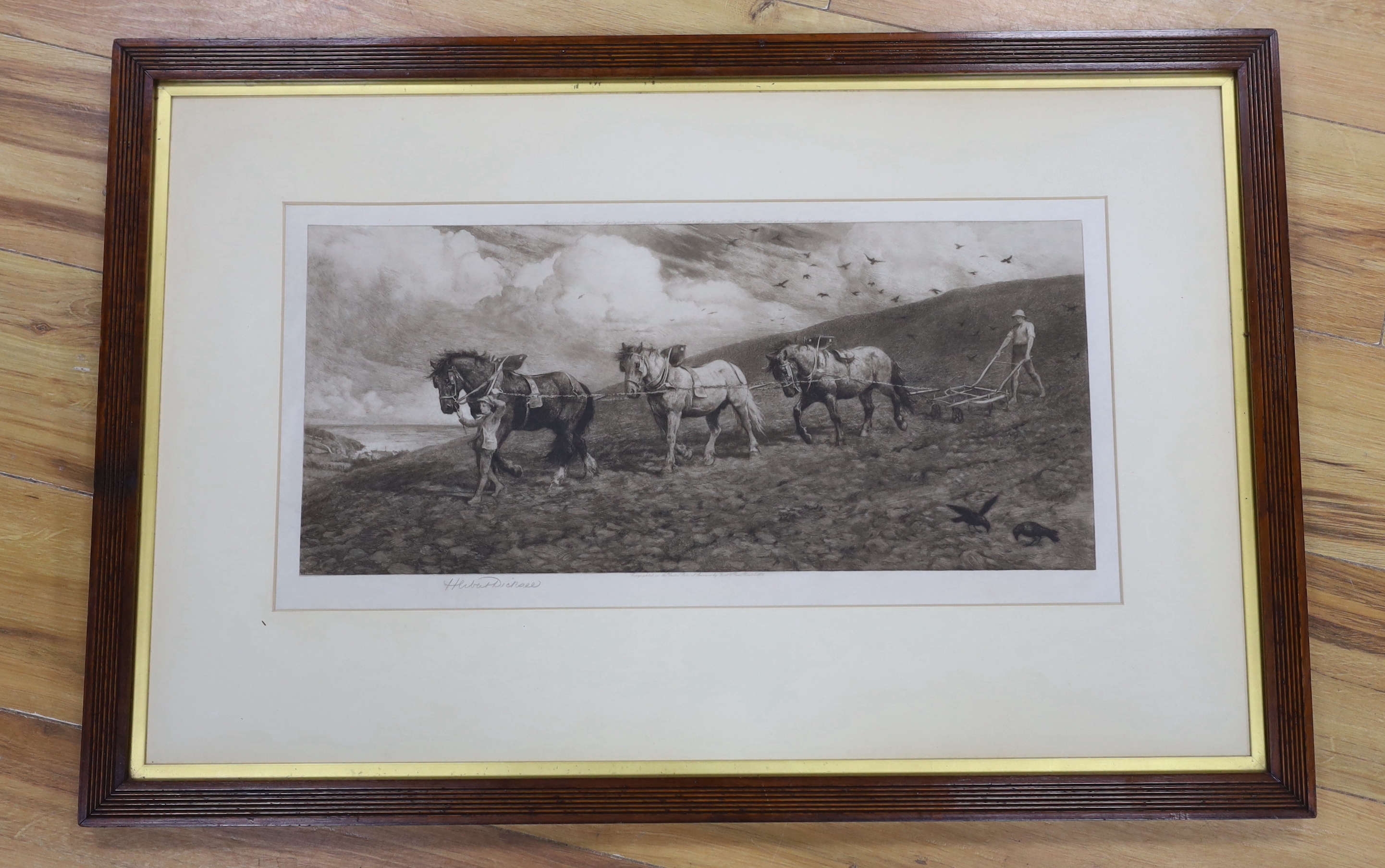 Herbert Dicksee (1862-1942), etching, Against Wind and Open Sky, signed in pencil, publ. 1900, 28 x 58cm